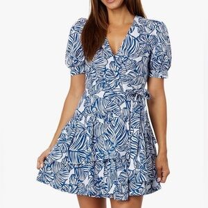 NWT Lilly Pulitzer Alexandria Elbow Sleeve Aegean Navy Beach Path Wrap Dress 12